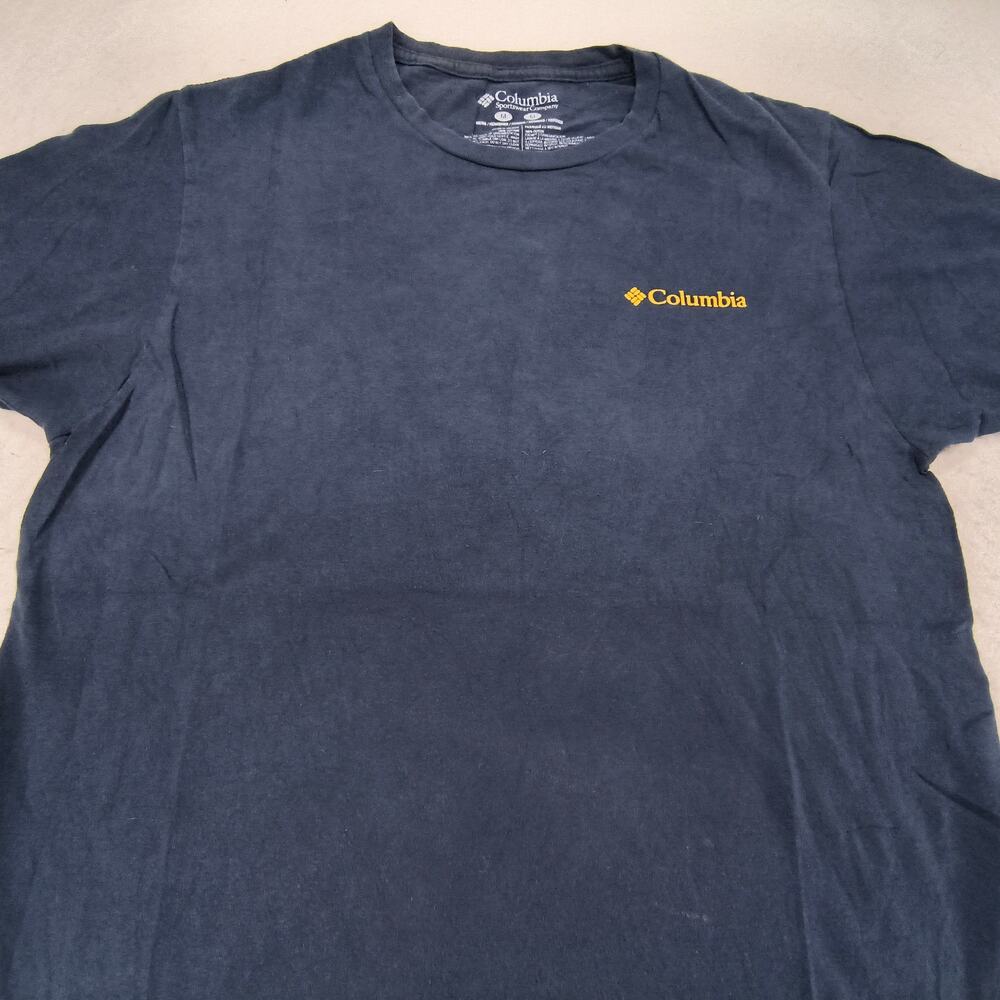 Columbia Short Sleeve Crew Neck Graphic T Shirt Mens Size Medium M Navy Blue